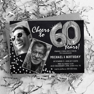 Invitation Ballons Argent Tableau Noir 2 Photo 60e Anniversai