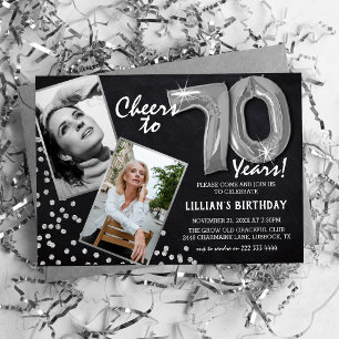 Invitation Ballons Argent Tableau Noir 2 Photo 70e Anniversai