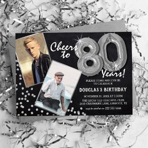 Invitation Ballons Argent Tableau Noir 2 Photo 80e Anniversai