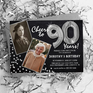 Invitation Ballons Argent Tableau Noir 2 Photo 90e Anniversai