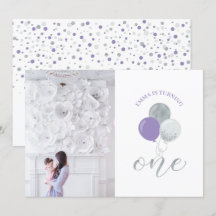 Ballons argenté et violet | Fille 1er fête d'anniv