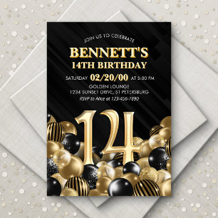 Invitation Ballons Black Gold 14e anniversaire