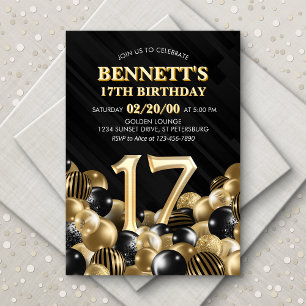 Invitation Ballons Black Gold 17e anniversaire