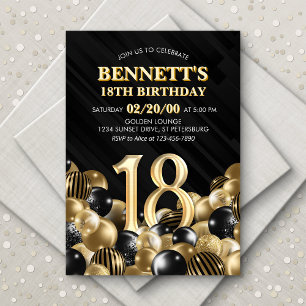 Invitation Ballons Black Gold 18e anniversaire
