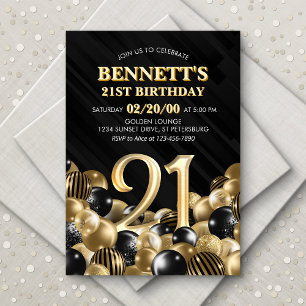 Invitation Ballons Black Gold 21e anniversaire
