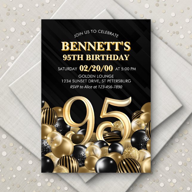 Invitation Ballons Black Gold 95e anniversaire (Créateur téléchargé)