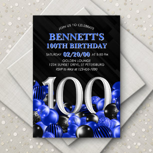 Invitation Ballons bleu 100e anniversaire