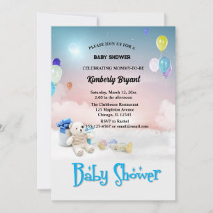 Invitation Ballons bleu blanc C'est un Baby shower garçon