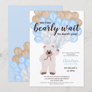 Invitation Ballons bleu ours en peluche mignon garçon baby sh