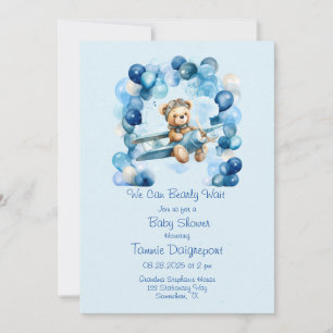 Invitation Ballons bleu Teddy Bear Avion Baby shower de garço