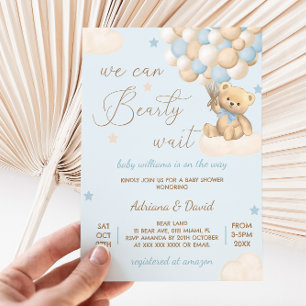 Invitation Ballons bleu Teddy Bear Baby shower garçon