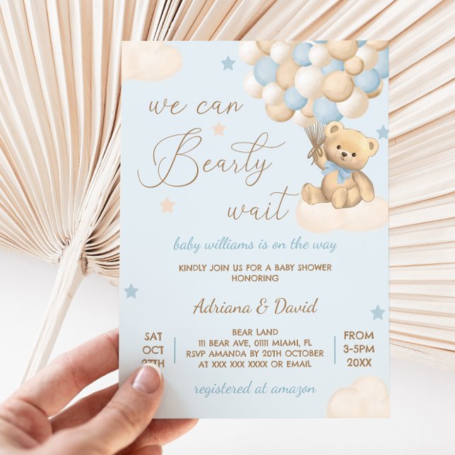 Invitation Ballons bleu Teddy Bear Baby shower garçon (Créateur téléchargé)