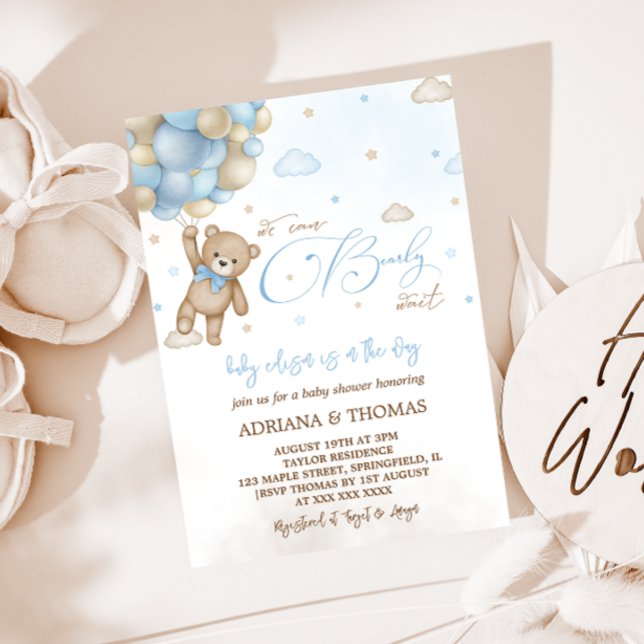 Invitation Ballons bleu Teddy Bear Baby shower garçon (Créateur téléchargé)