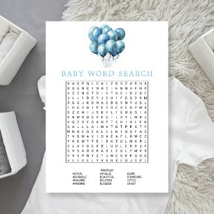 Invitation Ballons Bleus Aquarelle Baby shower Word Recherche
