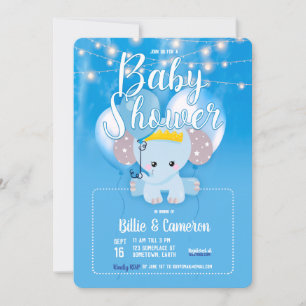 Invitation Ballons Bleus Baby Elephant Script Baby shower