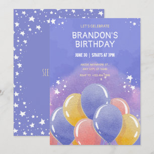 Invitation Ballons bleus colorés anniversaire