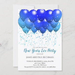 Invitation Ballons Bleus Confetti Fête de la Saint Sylvestre 