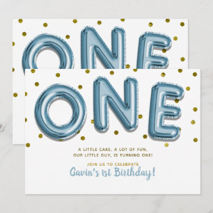 Invitation Ballons Bleus Confettis Dorés Fête d'anniversaire 