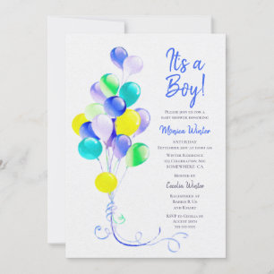 Invitation Ballons Bleus Douche bébé