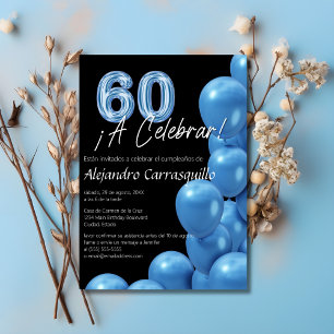 Invitation Ballons bleus espagnols Anniversaire noir cool 60 