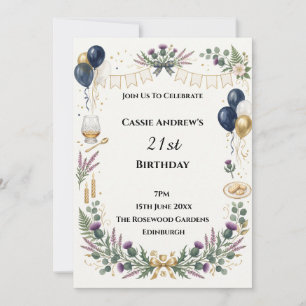 Invitation Ballons Bleus et Dorés Anniversaire Étape Importan