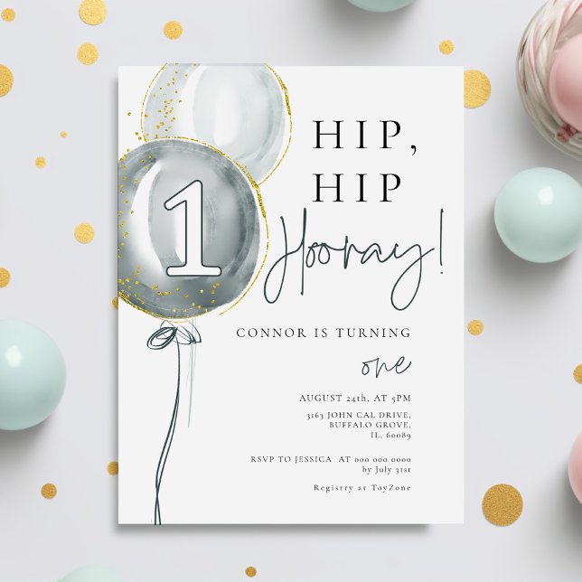 Invitation Ballons Bleus Garçon premier anniversaire (Créateur téléchargé)