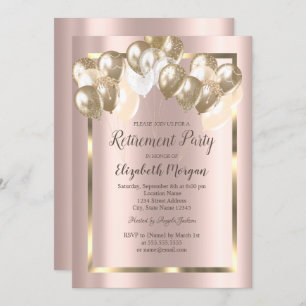 Invitation Ballons Chic, Cadre, Or Rose, Retrait