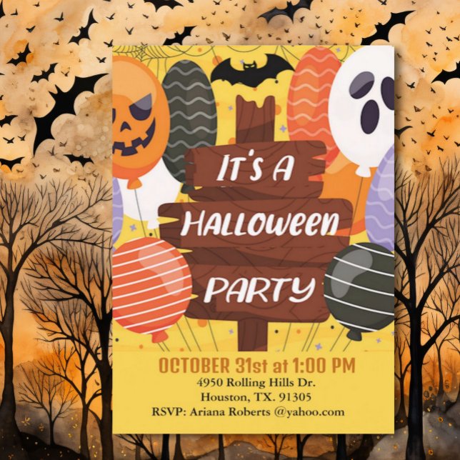 Invitation Ballons citrouilles C'est une fête d'Halloween (Créateur téléchargé)