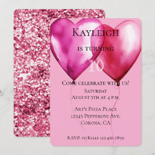 Invitation Ballons Coeur Rose Anniversaire