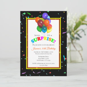 Invitation Ballons colorés & Confetti   Parti surprise