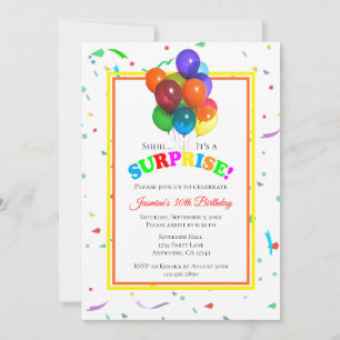 Invitation Ballons colorés & Confetti   Surprise Party Invi
