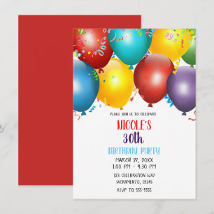 Invitation Ballons colorés et Confetti fête d'anniversaire