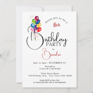 INVITATION BALLONS COLORÉS, FÊTE D'ANNIVERSAIRE