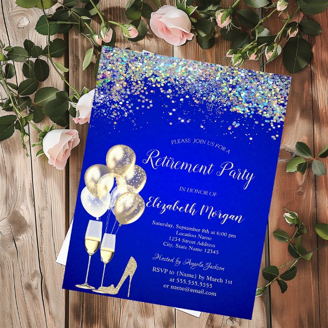 Invitation Ballons, Colorful Confetti Royal Blue Retraite (Créateur téléchargé)
