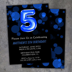 Invitation Ballons d'anniversaire 5 ans enfants garçon bleu