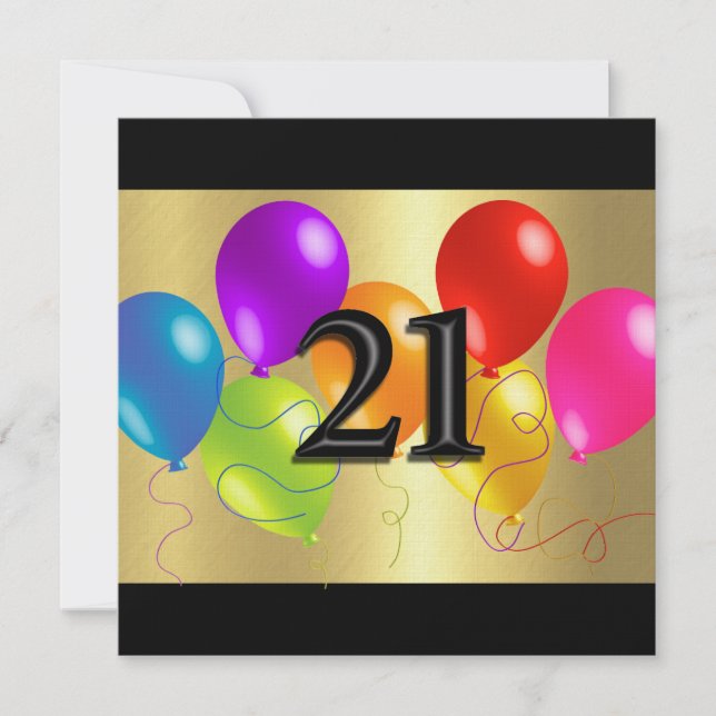 Invitation Ballons d'anniversaire colorés 21 (Devant)