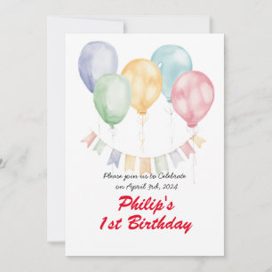 Invitation Ballons d'aquarelle jolie - fête d'anniversaire