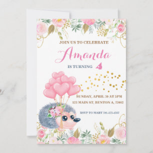 Invitation Ballons d'arc de hérisson animaux d'anniversaire f