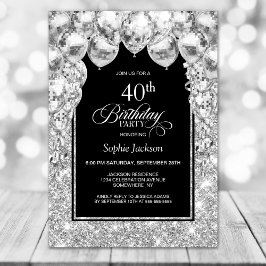 Invitation Ballons d'argent 40e fête d'anniversaire