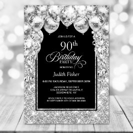 Invitation Ballons d'argent 90e fête d'anniversaire