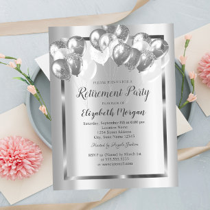 Invitation Ballons d'argent chic, Cadre, Retraite