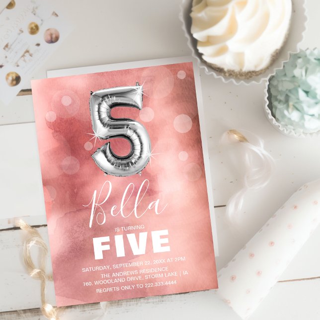 Invitation Ballons d'argent du cinquième anniversaire | Parti (Créateur téléchargé)