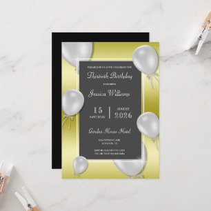Invitation Ballons d'argent et Gold Unisex fête d'anniversair
