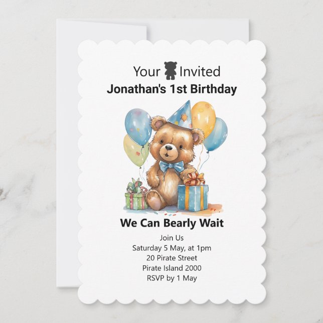 Invitation ballons de 1er anniversaire personnalisés (Devant)