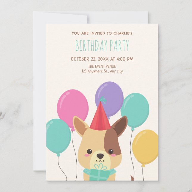 Invitation Ballons de chiot mignons anniversaire (Devant)