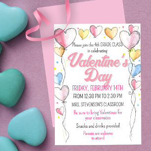 Invitation Ballons de coeur Saint Valentin