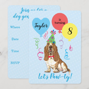 Invitation Ballons de fête d'anniversaire Basset Hound