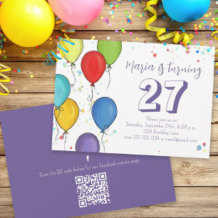 Invitation Ballons de fête d'anniversaire Confetti QR Code Fa