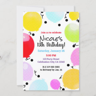 Invitation Ballons de fête d'anniversaire de style comique fa