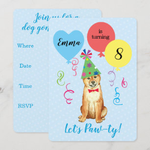 Invitation Ballons de fête d'anniversaire Shiba Inu
